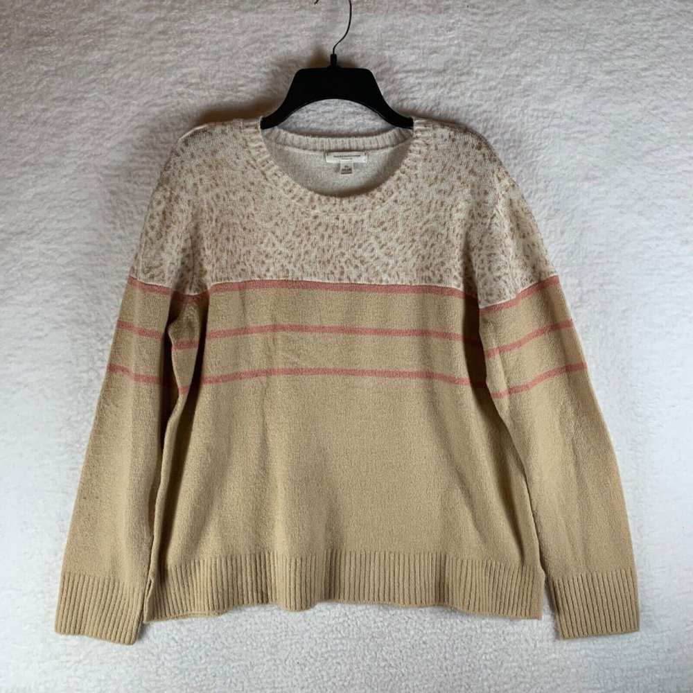 Beach Lunch Lounge Women's Beige White Animal Print Knit Sweater Size XL 8860
